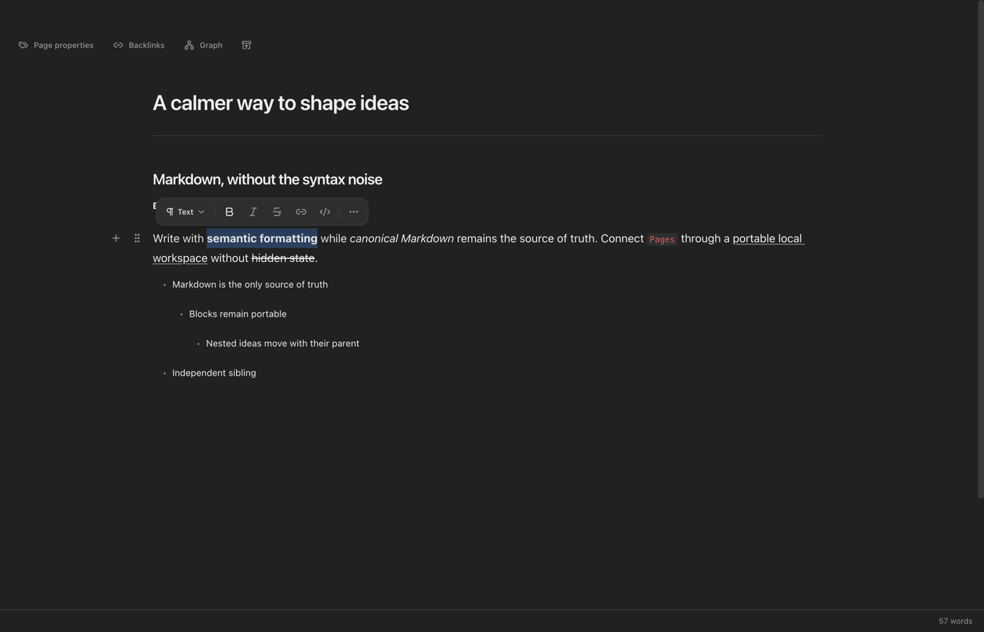 A Markdown Page open in the doXmind rich editor